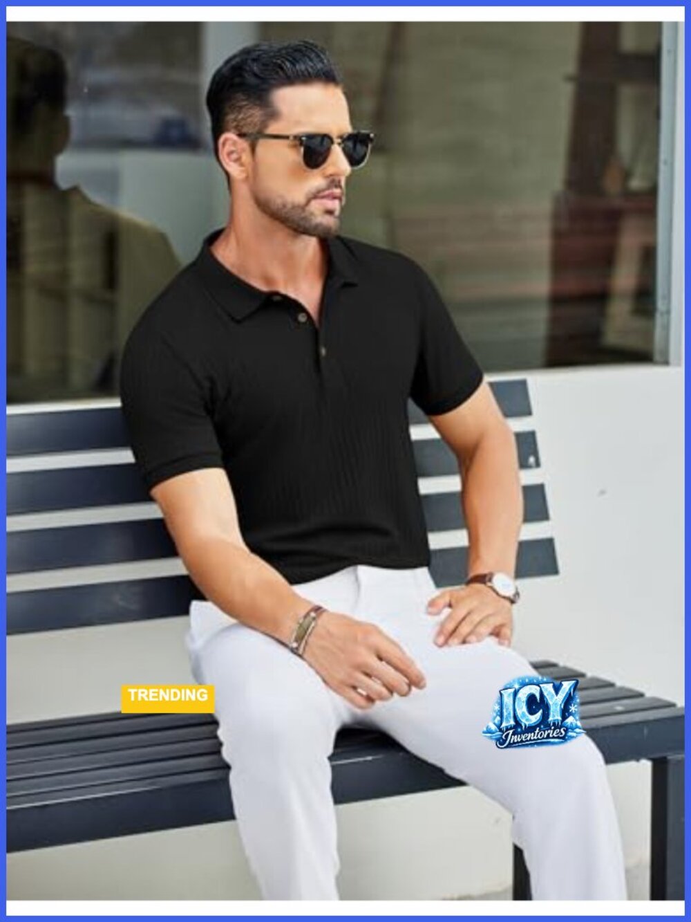 Textured Slim Fit Polo Shirt Short Sleeve Casual Golf T-Shirt - Picture 3 of 6